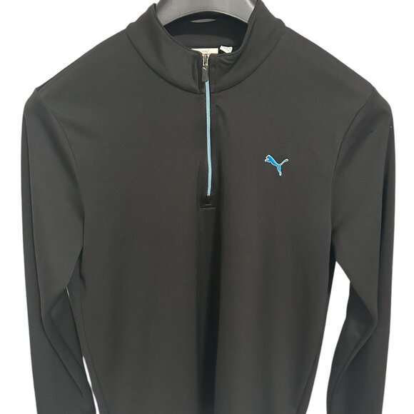 PUMA Men's Size Medium Pullover Sweater Half Zip Unique Black Blue - Picture 1 of 6